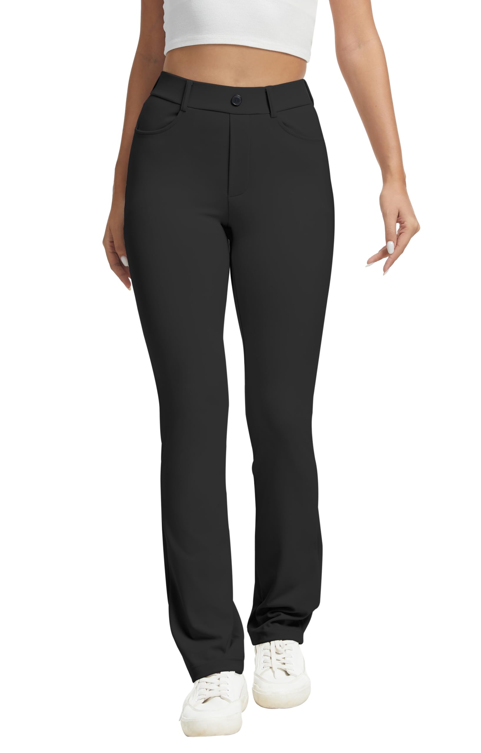 VIMPEP Womens Stretchy Yoga Dress Pants High Rise Straight Leg with Pockets Casual Petite Regular 1202