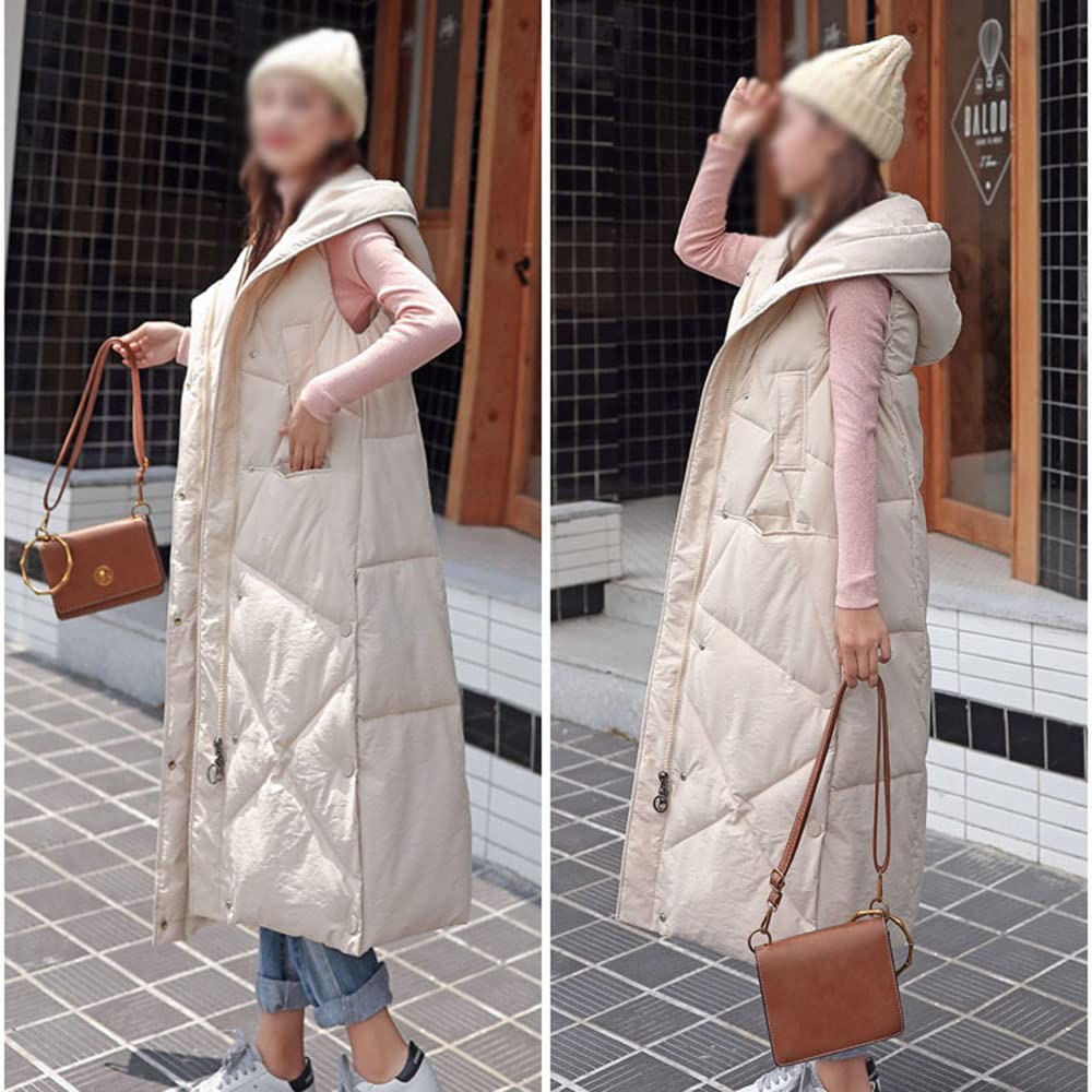 Gilet in Piumino Donna Gilet Trapuntato Autunno Invernali Smanicato Piumino Canottiera Mode Leggermente Imbottito Giacca con Cappuccio Gilet con Tasche Casual con Cerniera Outerwear,Beige,M