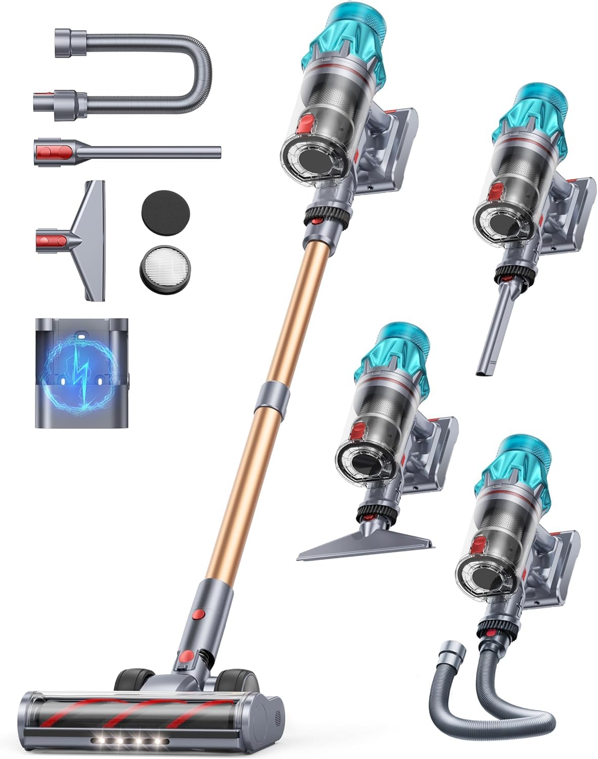 Fieety Aspiradora sin Cable 45kPa/550w/60Min Escoba Aspirador sin Cable Potente Aspiradora...