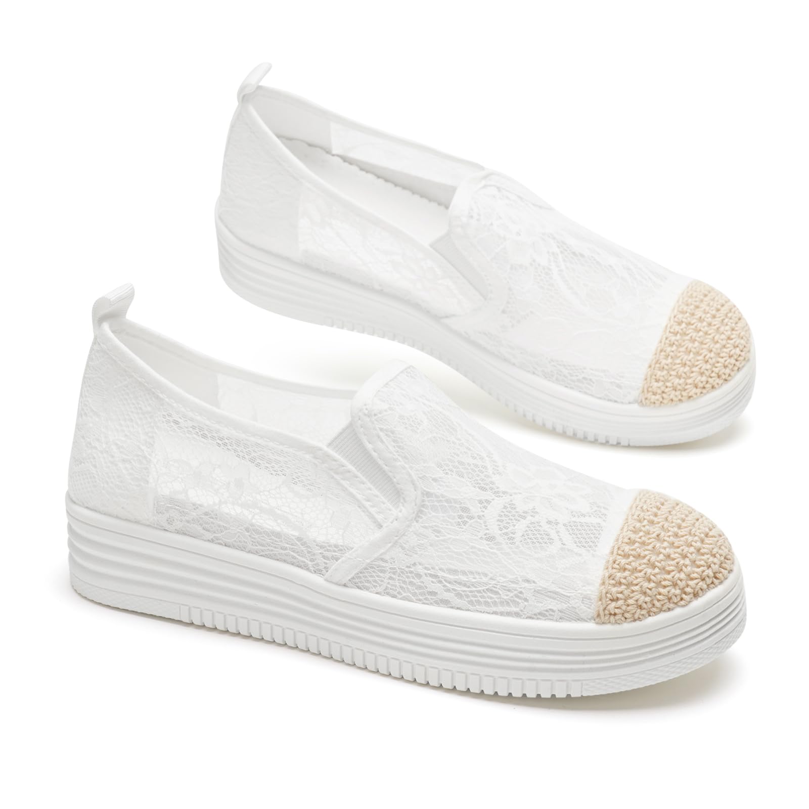 GLAMORA Bailarinas Mujer Manoletinas Zapatos Planos Slip On Transpirables Encaje Verano Suela Goma Antideslizante Plataforma Ligera Cómodos Calados Mocasines Elásticos
