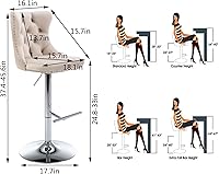 Vista 90 de Aoowow Juego de 2 taburetes de bar giratorios, taburetes de bar ajustables con respaldo de terciopelo copetudo, sillas de bar modernas tapizadas