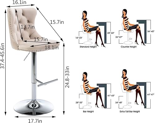 Miniatura 141 de Aoowow Juego de 2 taburetes de bar giratorios ajustables con respaldo de terciopelo copetudo, sillas de bar modernas tapizadas con cabeza de clavo