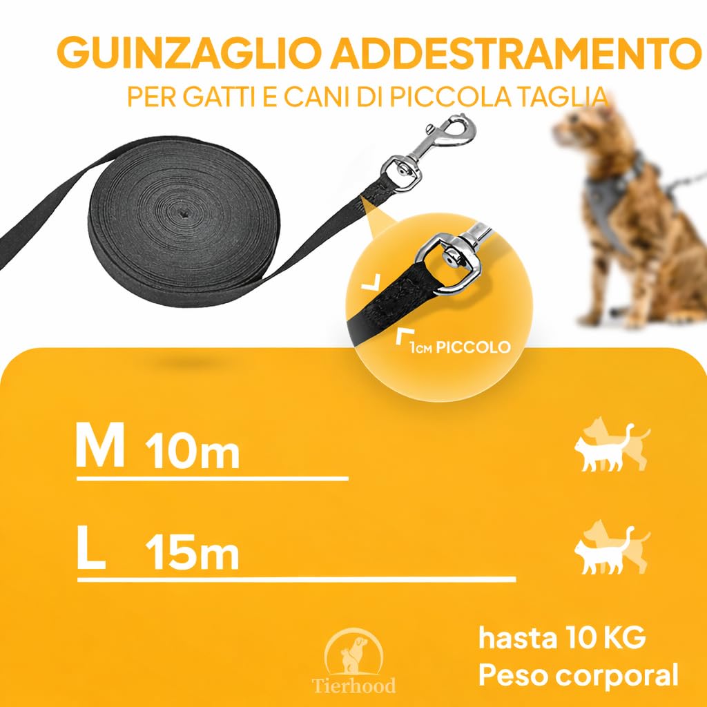 Tierhood Guinzaglio addestramento per cani e gatti 15 m lunghina resistente da training richiamo moschettone sicuro