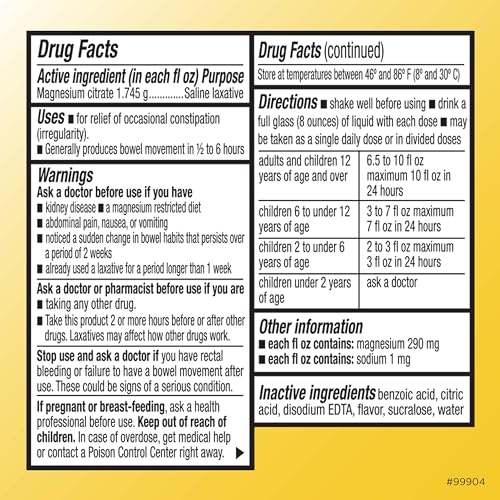 Quality Choice Magnesium Citrate Oral Solution, 10oz - Lemon Flavored Saline Laxative, Supplement for Occasional Constipation Relief, Mag Citrate is a Gentle and Effective Laxative for Regularity