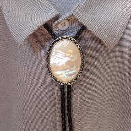 Image of Turquoise Agate Granite BOLO Tie for Men Women Leather Wedding Necklace Western Cowboy Necktie