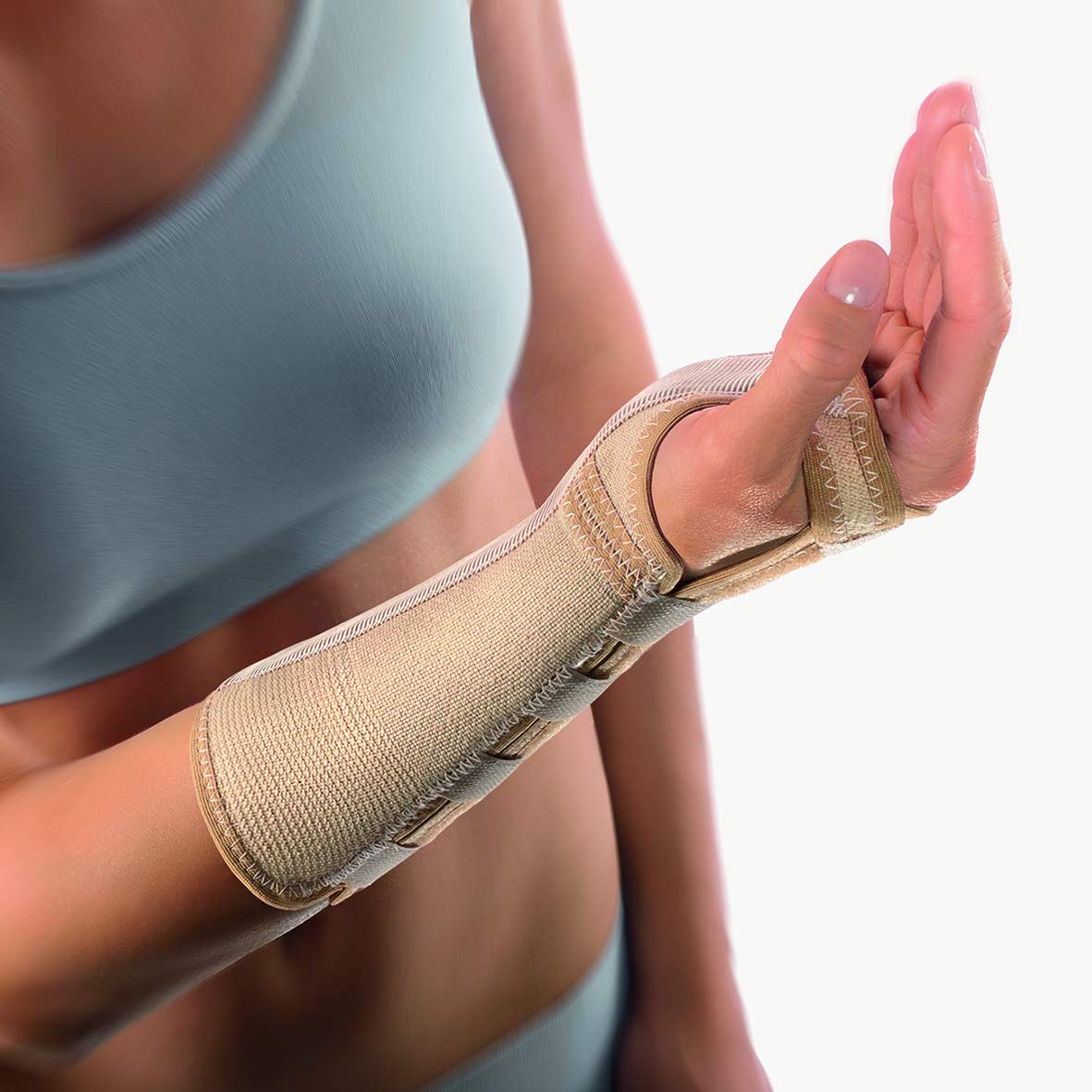 bort 103360 haut Arm- und Handgelenkschiene zur Unterstützung des Handgelenkes rechts oder links, links medium, beige