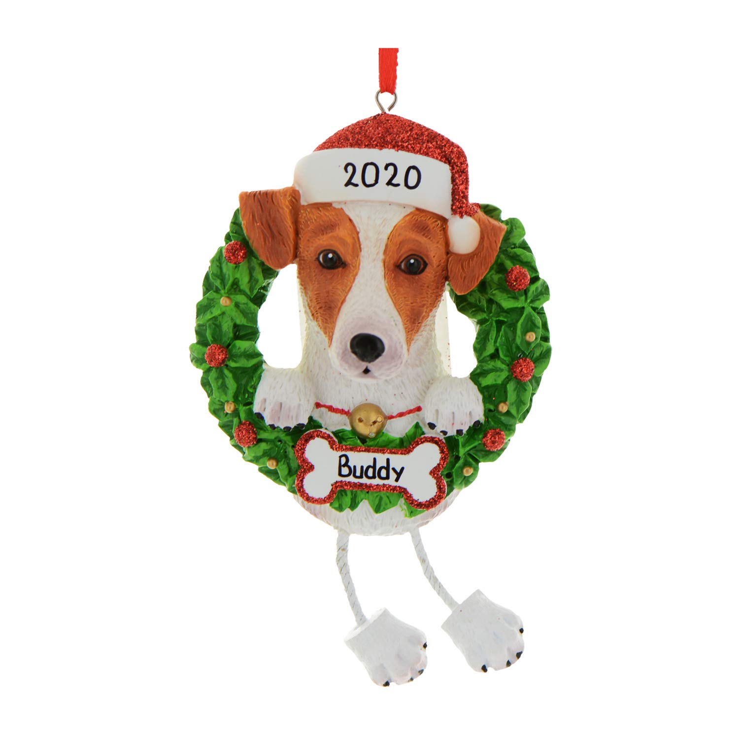 Personalized Dog Christmas Ornaments 2024 - Dog Wreath Jack Russell Ornament for Dog Lovers Dogs First Christmas Ornament 2024 Customized Dog Gifts Custom Dog Ornaments by Elves