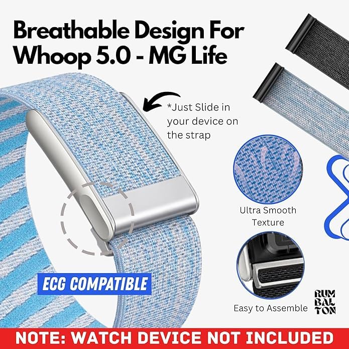 Image of Nylon Wrist Strap for Whoop 5.0 Life /MG Band ECG Compatible Strap - Durable, Adjustable Strap | Breathable, Comfortable Bands for Workout, Sleep (Device Not Included)