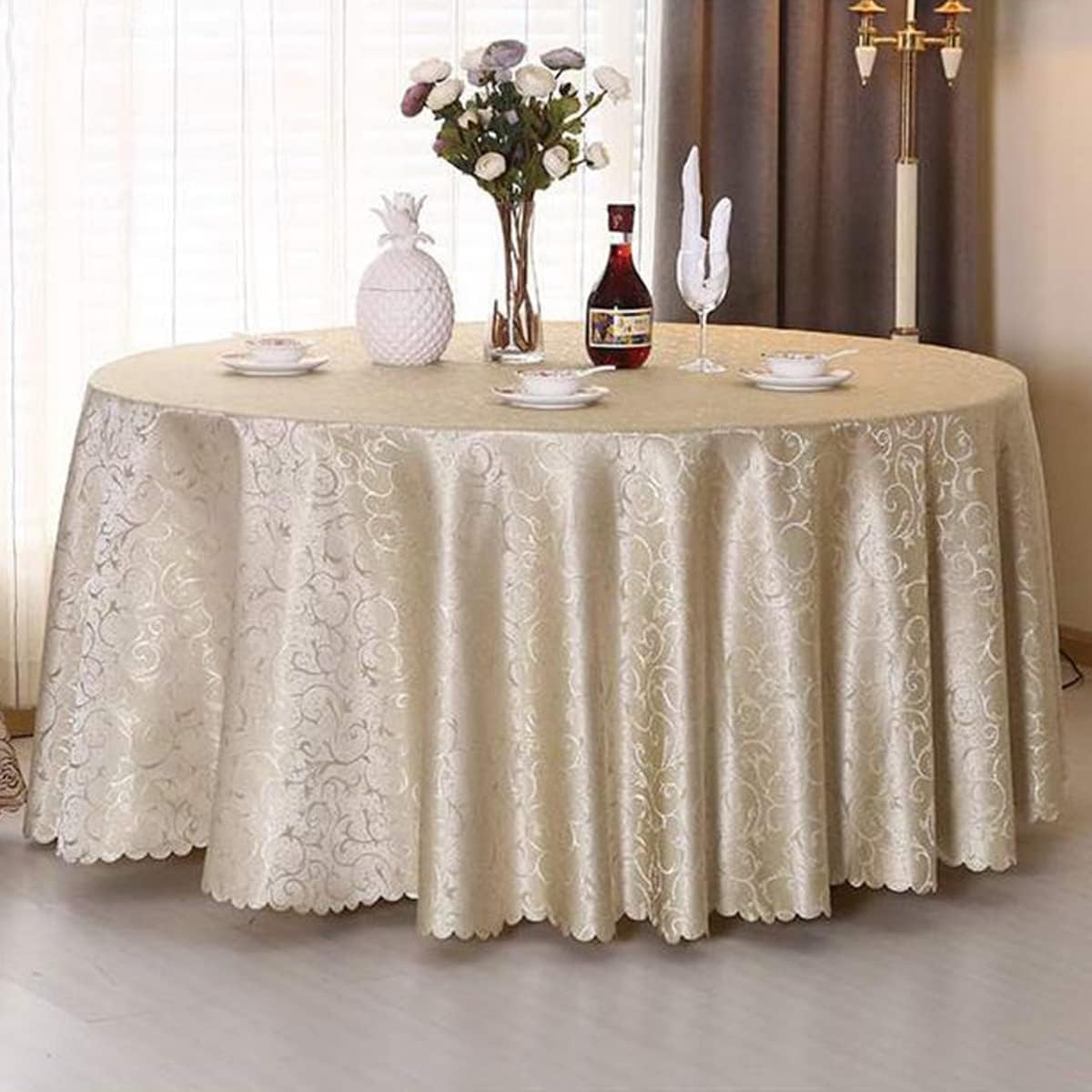 Hotel Round Premium Tablecloth for Wedding/Banquet/Restaurant - Polyester Fabric Table Cloth - Wine redcircle Diameter:160 cm