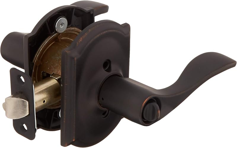 Manija de puerta de entrada con llave decorativa SCHLAGE, reversible, bronce envejecido | Manija de puerta con palanca de entrada con llave y cerradura con botón giratorio, Fácil de instalar, Seguridad y durabilidad certificadas, Ajuste universal, 2 llaves