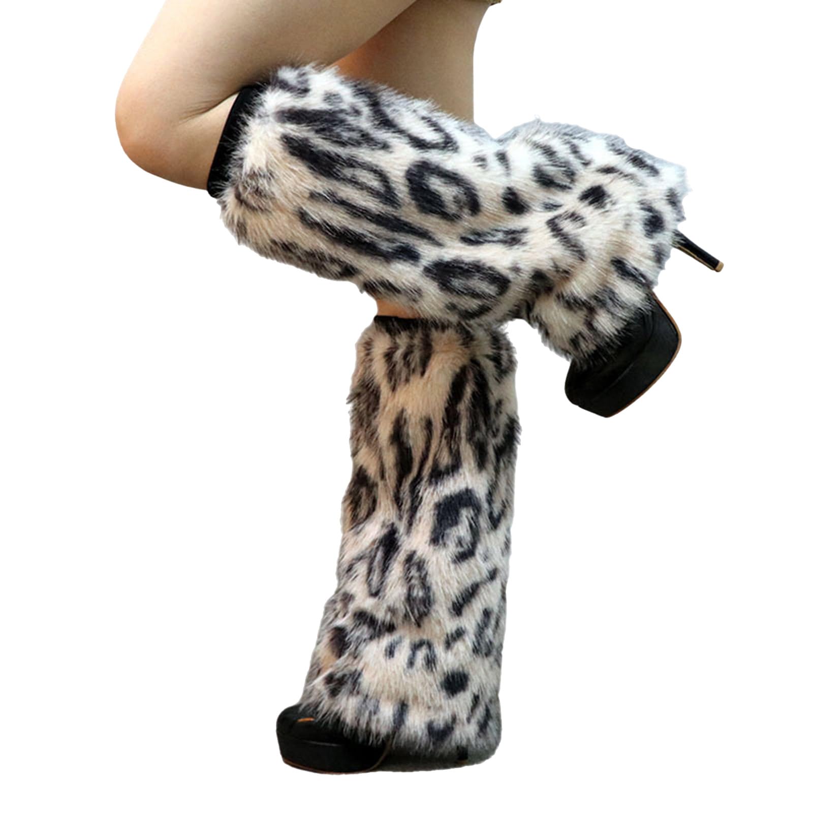 Maxtonser Plush Furry Leg Warmers for Women Cozy Winter Boot Toppers Cuffs Thermal Warm Fuzzy Foot Covers Footless Socks Gaiters