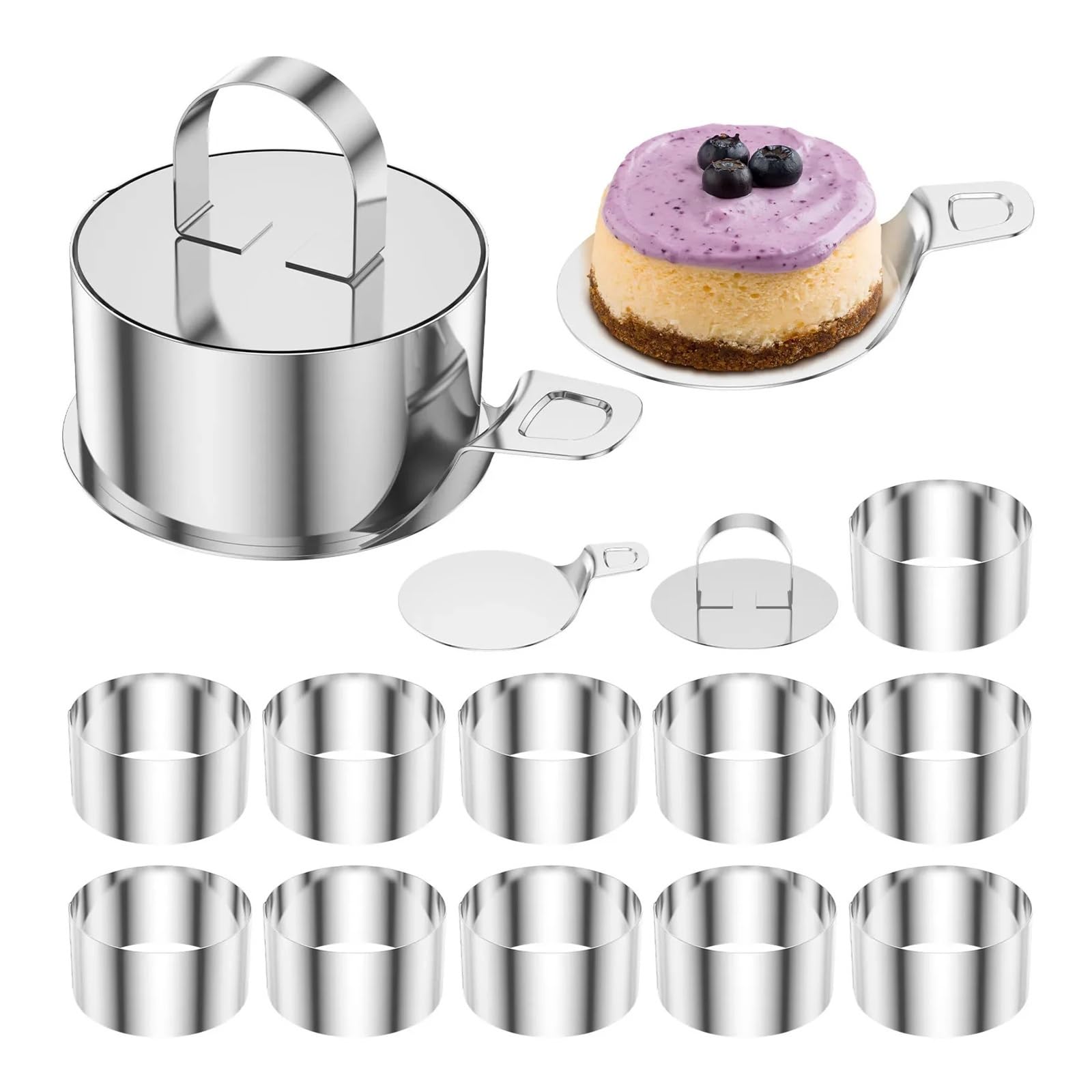 Juego de moldes for anillos de pastel de 12 Uds. De 3 pulgadas con Base y tapas, molde de anillo for Mousse de fácil liberación de acero inoxidable for cocinar herramientas for hornear pasteles