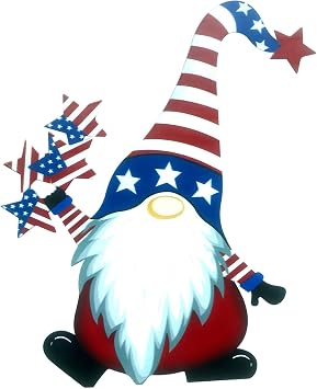Patriotic Gnome 4th of July Garden Stakes Metal US Flag Gnomes Yard Stakes Decorative Independence Day Yard Signs Decorations Red White and Blue Gnomes Outdoor Decor red Star, 10 inch