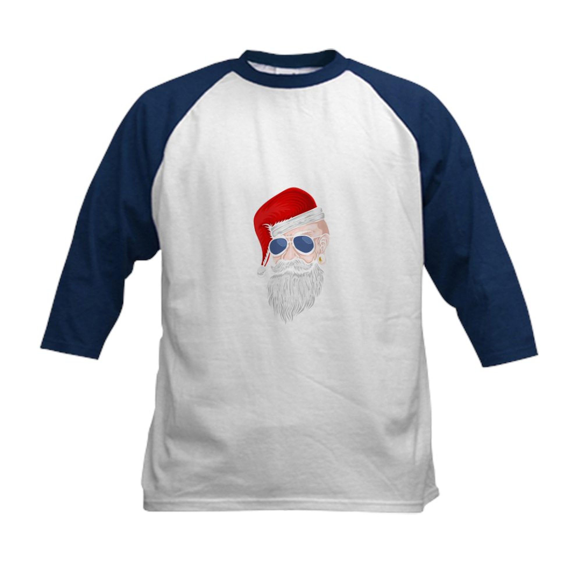 CafePress Santa Claus Vegan Hipster Christma Baseball Jersey Kids Cotton Baseball Jersey, 3/4 Raglan Sleeve Shirt Navy/White