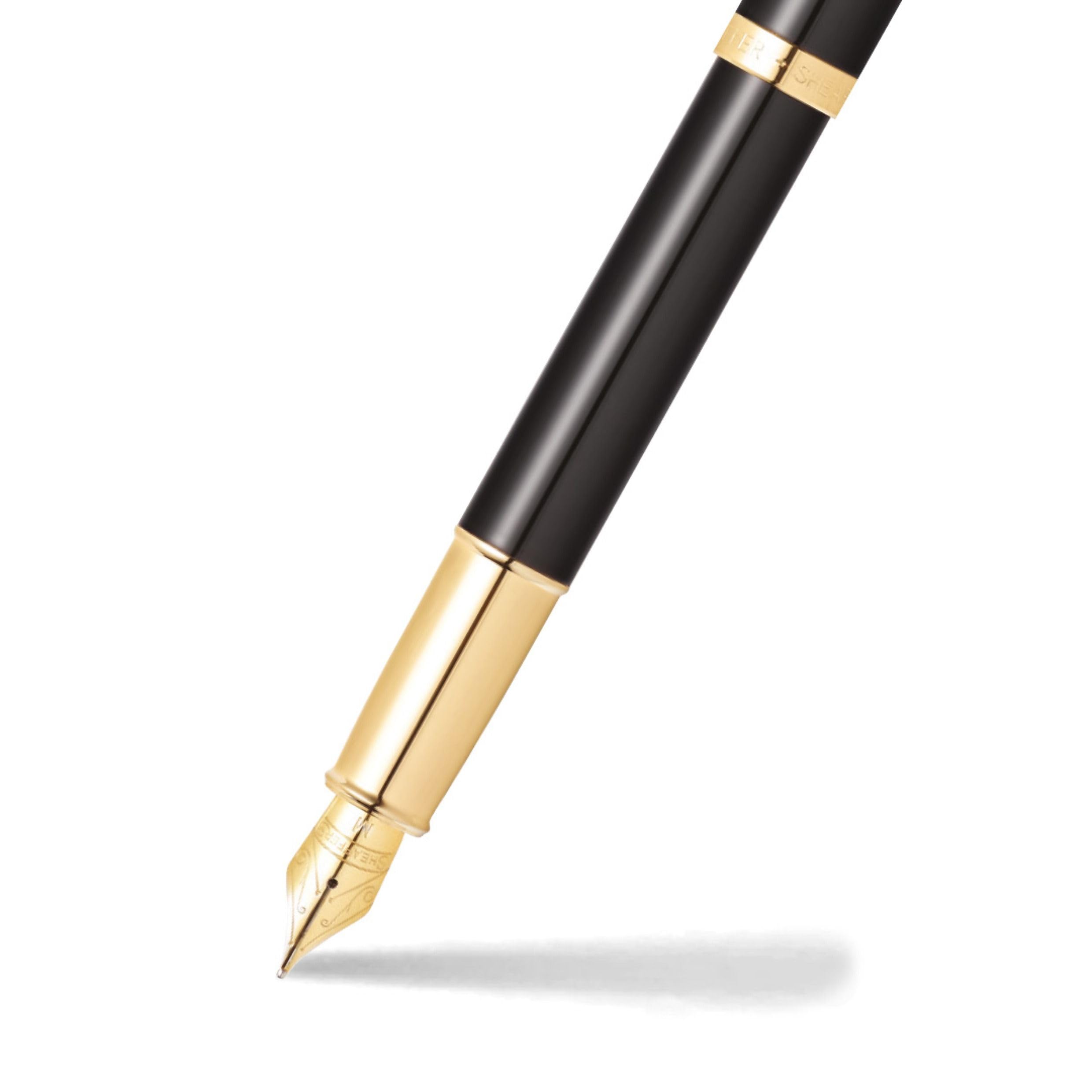Sheaffer 100 Füllfederhalter (M-Feder, inklusiv Patronen und Konverter) schwarz Lack/Gold, E0932253-30