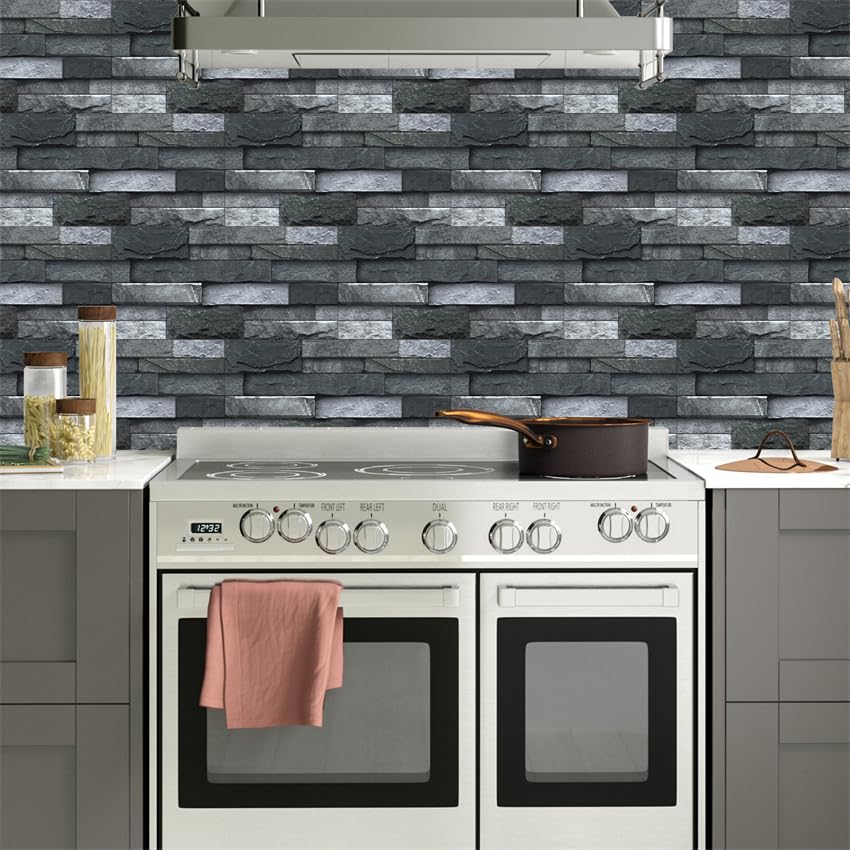 Adesivi per Piastrelle Grigio Antracite Impermeabili, autoadesivi per Pavimenti, Ideali per Cucina, pareti e Bagno. Confezione da 12 Pezzi (15x30 cm).