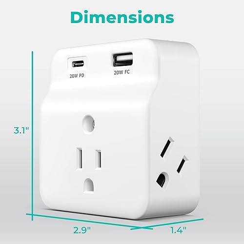Miniatura 3 de KMC USB-C PD - Protector de sobretensiones de 3 tomas de corriente, cargador de suministro de energía USB-C y puerto de carga rápida USB-A,
