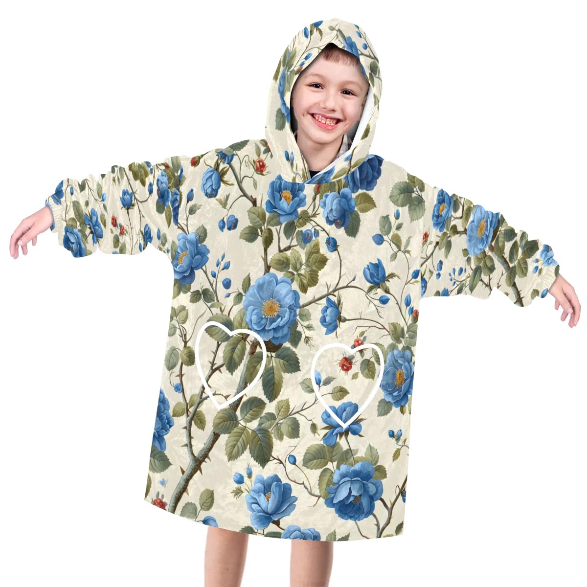Wearable Blanket Hoodie for Kids, Oil Painting Flower Fleece Sweatshirt Blanket Oversized Blanket Sweatshirt with Pocket Flannel Warm Hooded Blanket 6-10 Year Old Girl Boy Gift, One Size
