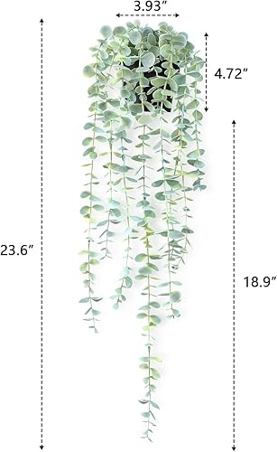 Miniatura 9 de Planta colgante falsa de eucalipto, plantas artificiales de imitación para interiores de pared pequeña, decoración de vegetación para estante con