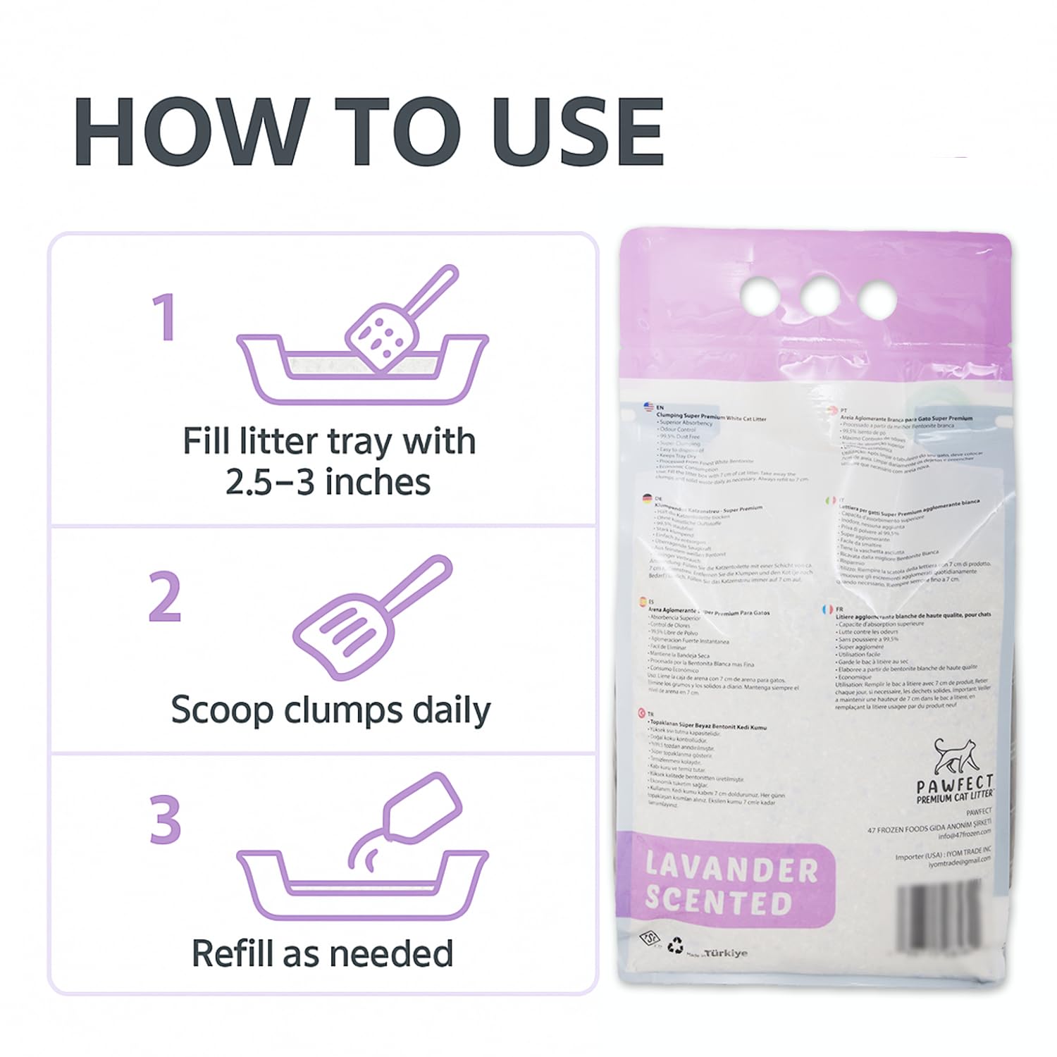Arena aglutinante para gatos con aroma a lavanda, 4.4 kg/5 litros, sin polvo, control de olores