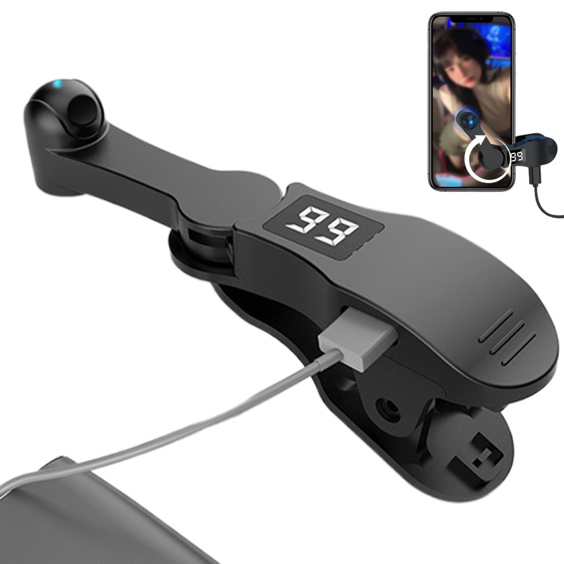 Auto Clicker for Phone, 1-99 Speeds Adjustable Phone Tapper, 180° Rotating Simulated Finger Clicking Screen Tapper, Silent Phone Clicker with Clip, Black, Auto Clicker for Phone