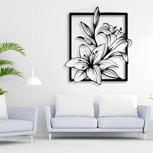 Miniatura 2 de Fayholy Decoración de pared de flores de metal, arte de pared de metal, letrero floral, decoración de pared de metal, decoración de lirio,