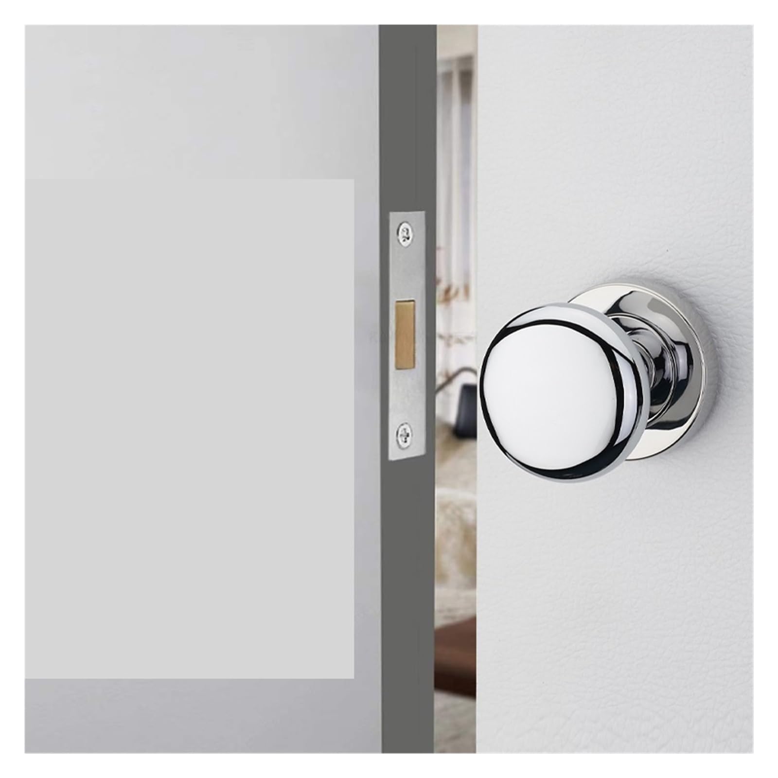 Serrure porte invisible simple face clé poignée ronde argent 50mm chambre