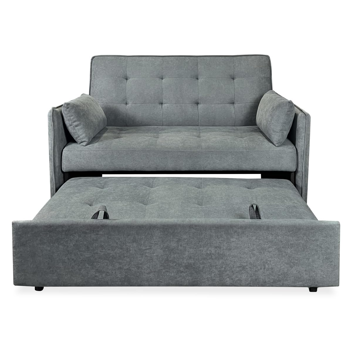 Duérmete Online - Sofá Cama de 2 Plazas Modelo Nely, Diseño Moderno, Práctico y Funcional, con Cojines Decorativos, Fácil Apertura, Gris