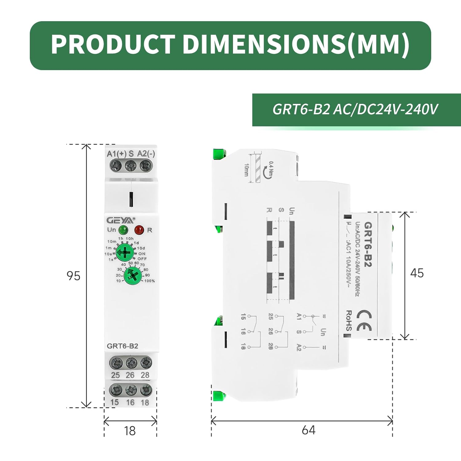 GEYA GRT6-B2 Delay Off Time Relay dimensions