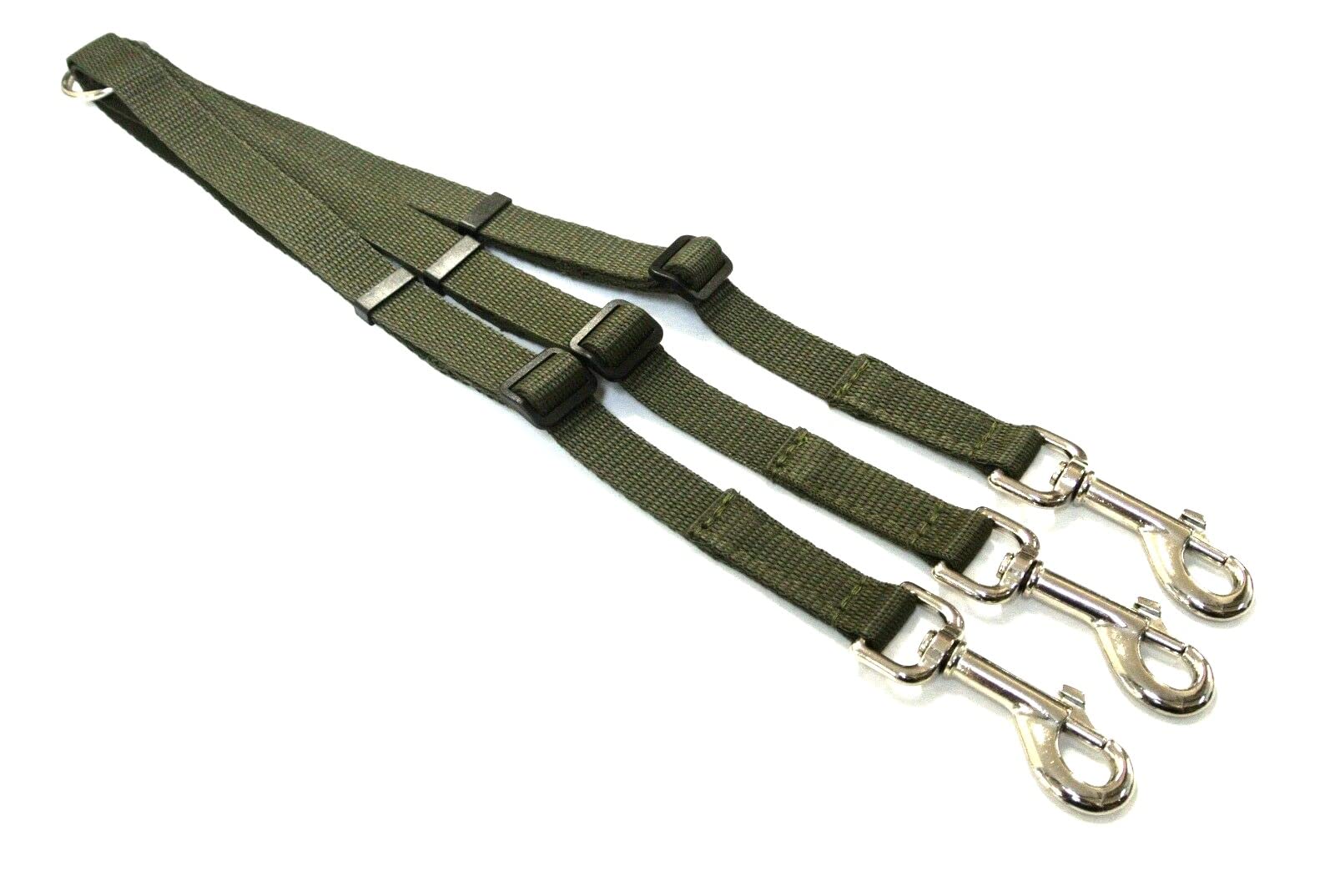 Dog Coupler/Splitter Lead Dual Walking Leash Adjustable 20mm Webbing 3 Way Splitter (Olive Green)