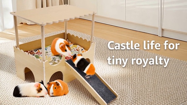 Meerschweinchen Haus Aus Holz Mit Hängematte - 40x30x21cm Kleintierheim Für Hamster & Kaninchen