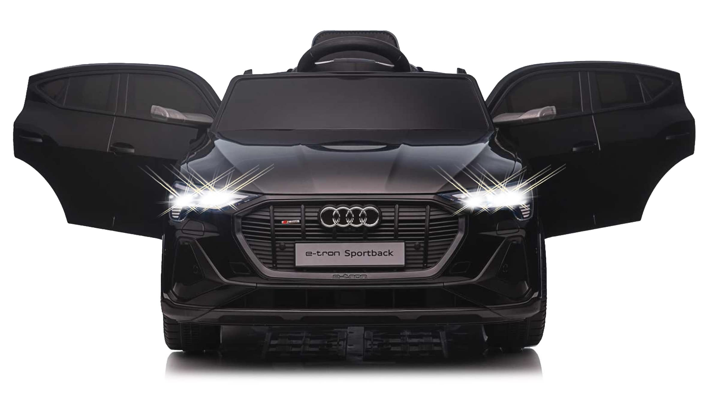JAMARA 461821 Ride-on Audi e-tron Sportback 12 V Softanlauf, 2 marce, 2,4 GHz per funzionamento multiplayer, licenza ufficiale, auto elettrica, nero