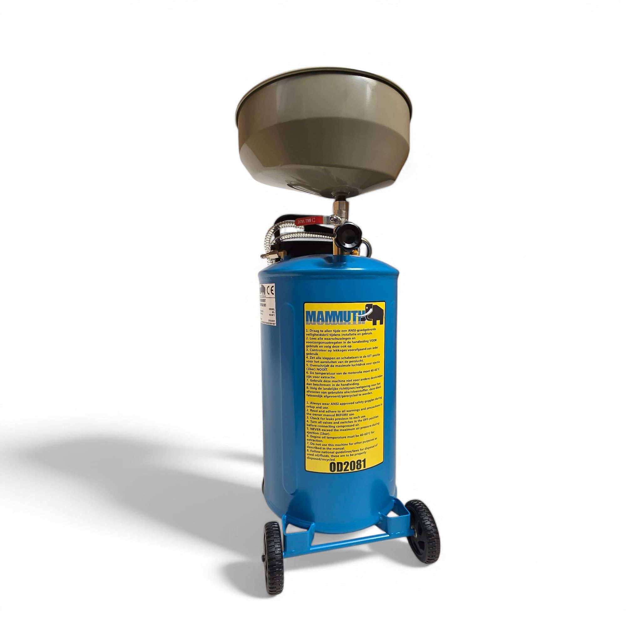 DeTec. Depósito colector de 65 l con embudo de altura ajustable para recoger aceite usado, carro de recogida de aceite enrollable, dispositivo de drenaje de aceite para coche, neumático, altura máxima