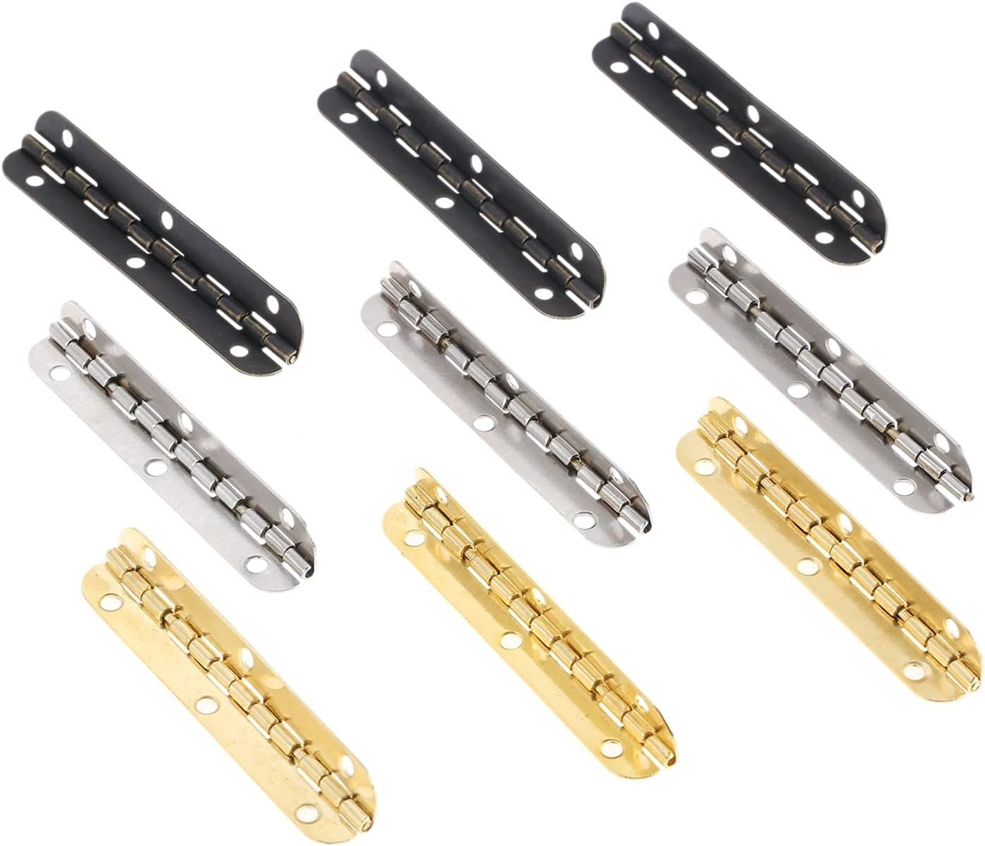 Hinges 4Pcs 65 * 15mm Cabinet Door Luggage Hinges 6 Holes Jewelry Wood Boxes Hinge Furniture Decoration W/Screws Gold/Silver/Bronze (Color : Gold)