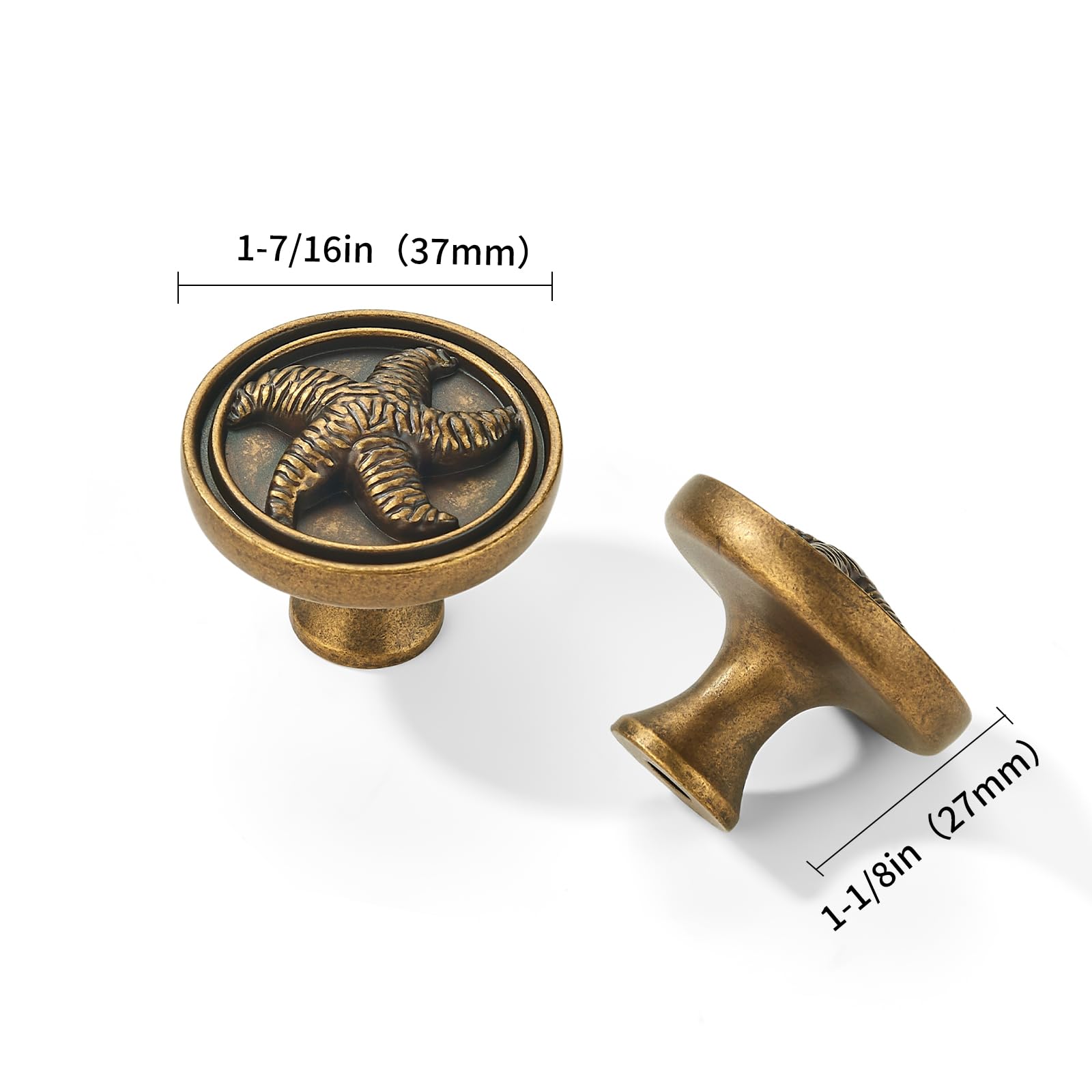 KHTUMEWARE-HX424 Round Knob, Antique Brass, 1-1/2 in (38 mm), 5-Pack in Antique Brass — KHTUMEWARE