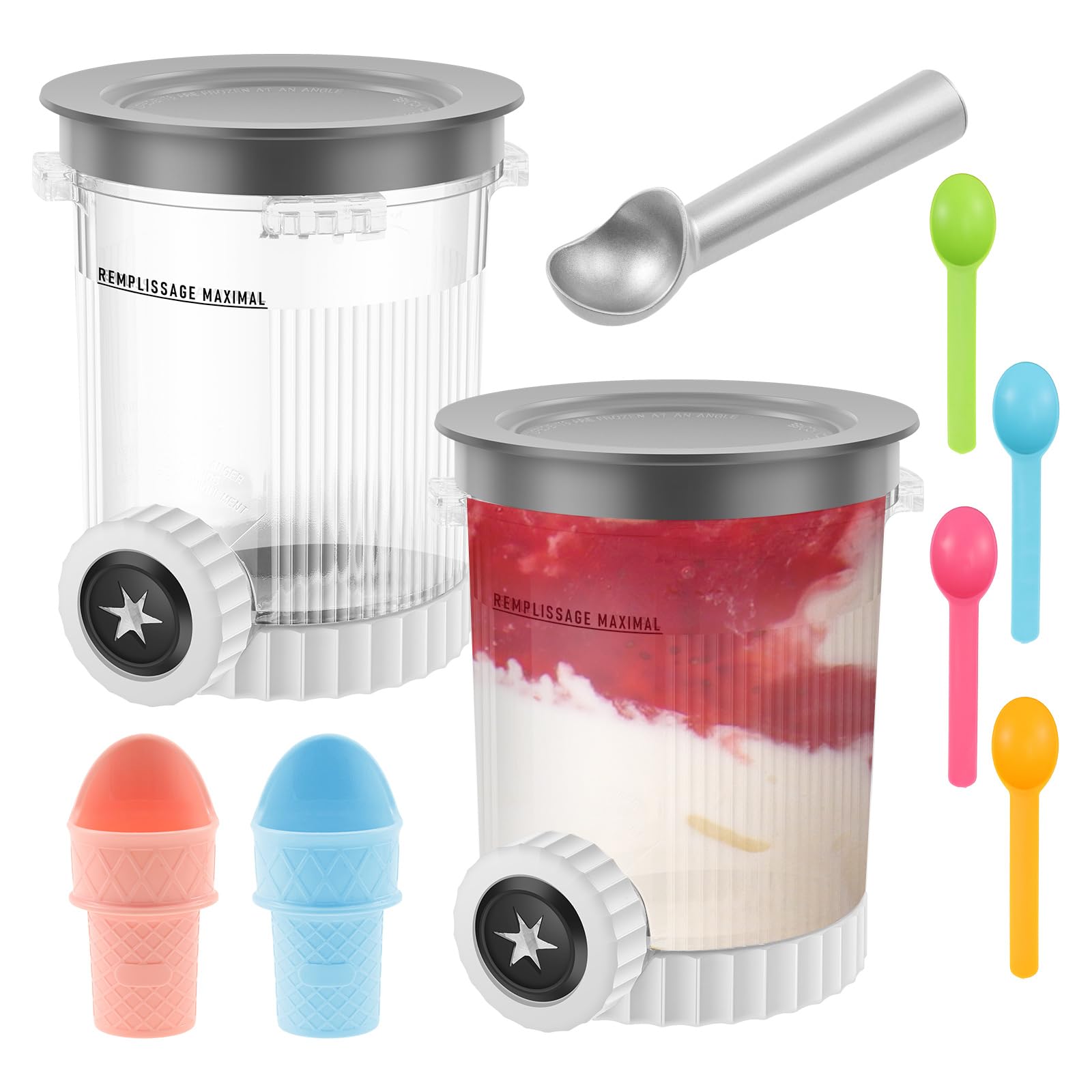 Zhjiutak Clear 2Pcs Ice Cream Pint Container With Lids,Swirl Ice Cream Maker Pint Container For Nc700 Series,Creami Pints And Lids Dishwasher Safe