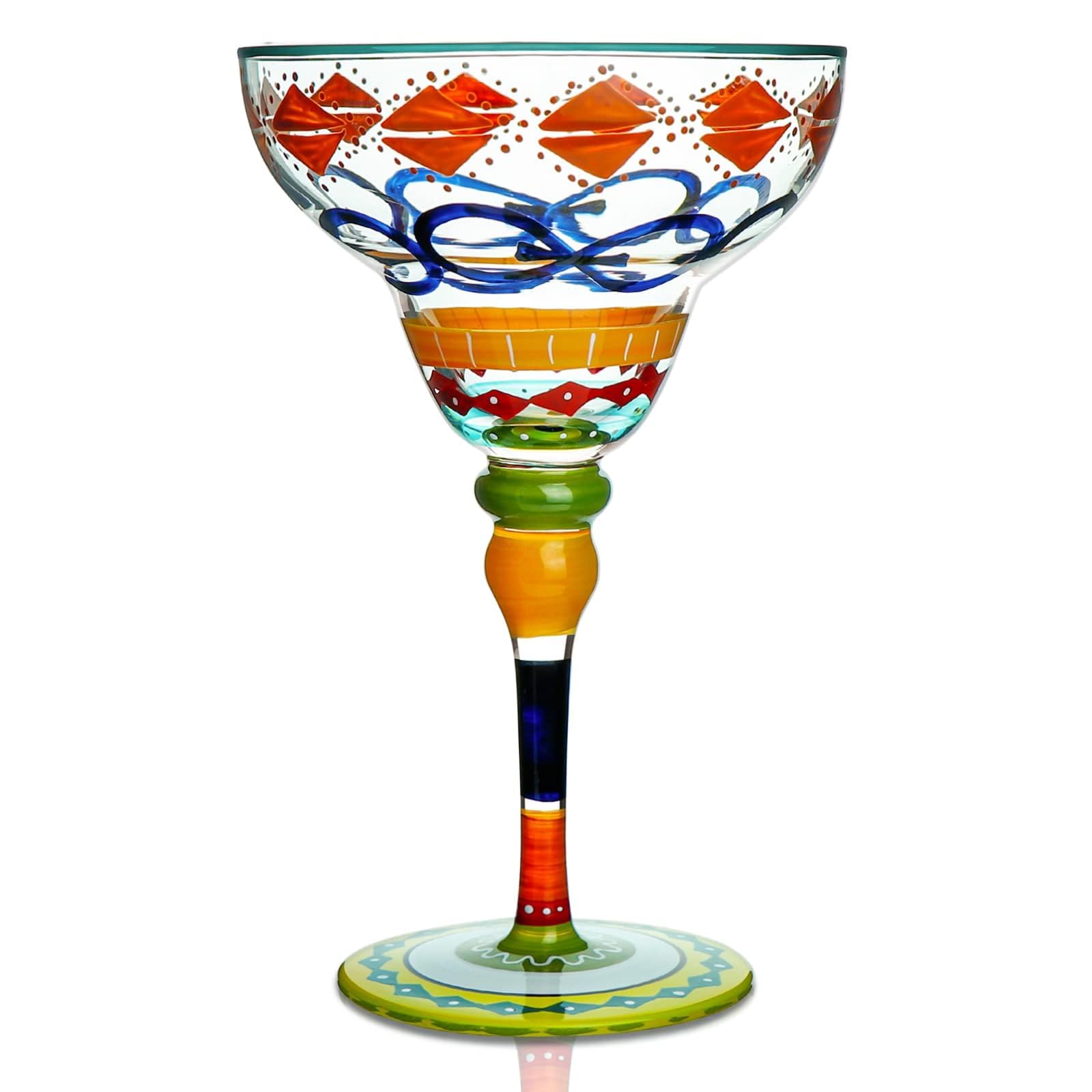 THE WHITE SHOPHand Painted Margarita Glass - Moroccan Collection - Hand Painted Glassware by Artists - Unique and Decorative Margarita Glasses, Kitchen Table Décor