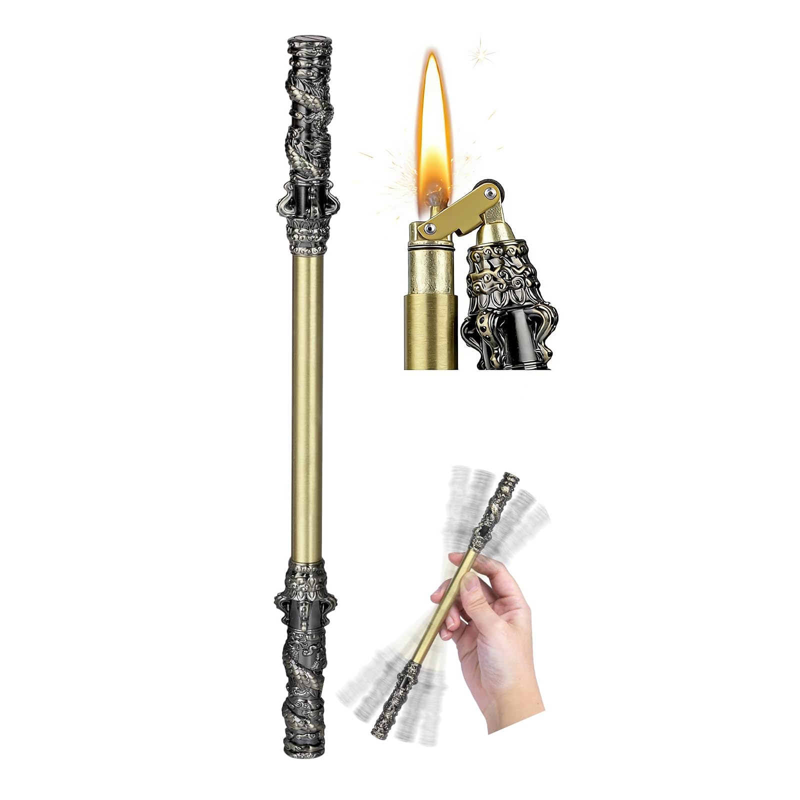 Black Myth Wukong Vintage Trench Lighter Refillable Kerosene Novelty Lighters Inspired by Sun Wukong Staff Spinning Funny Lighter