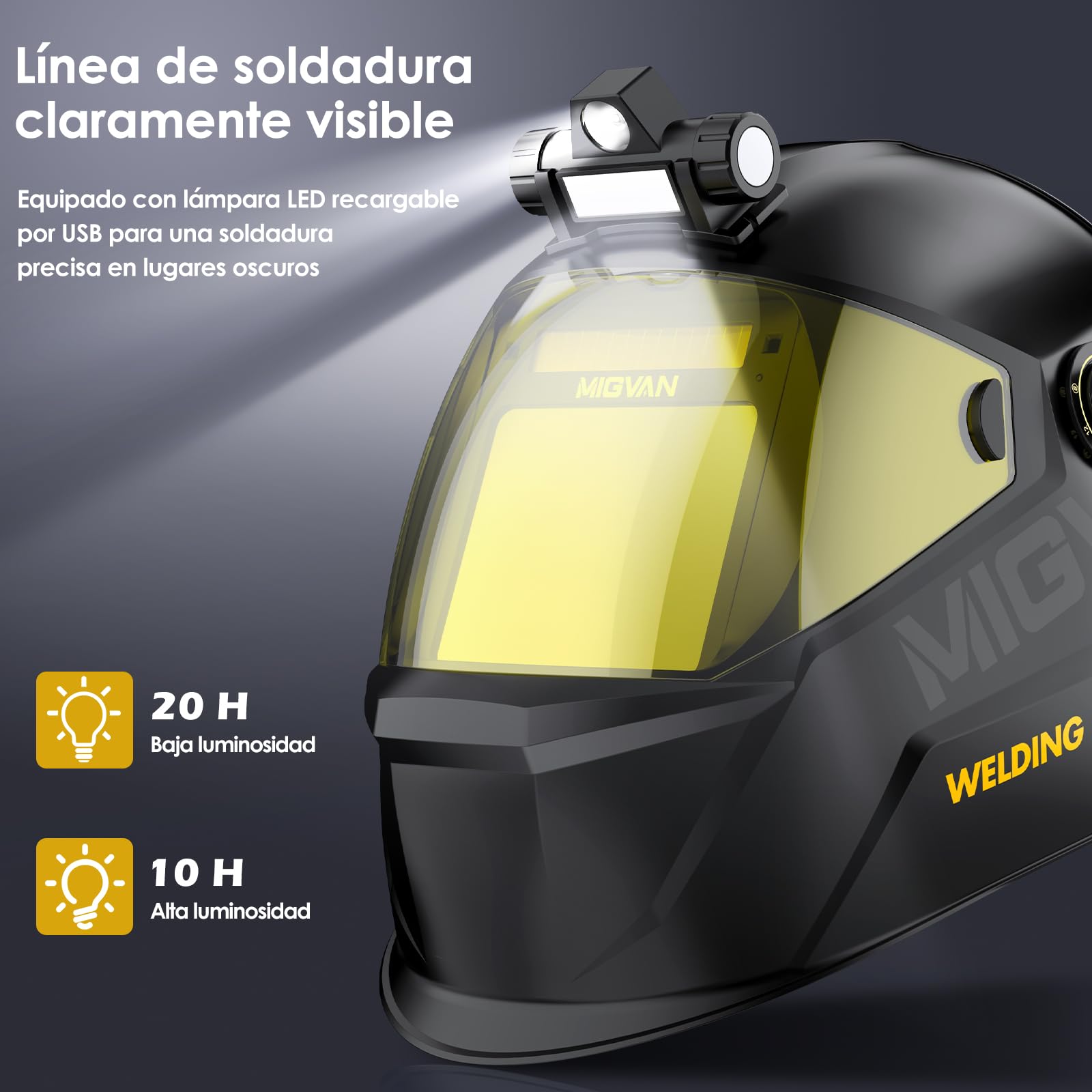 Careta de Soldar Automática con Luz LED Máscara Ultra-HD True-Color 100x82mm XL de Soldadura 0,1ms Solar para MIG TIG MMA y Esmerilado DIN 4/5-9/9-13 H-24