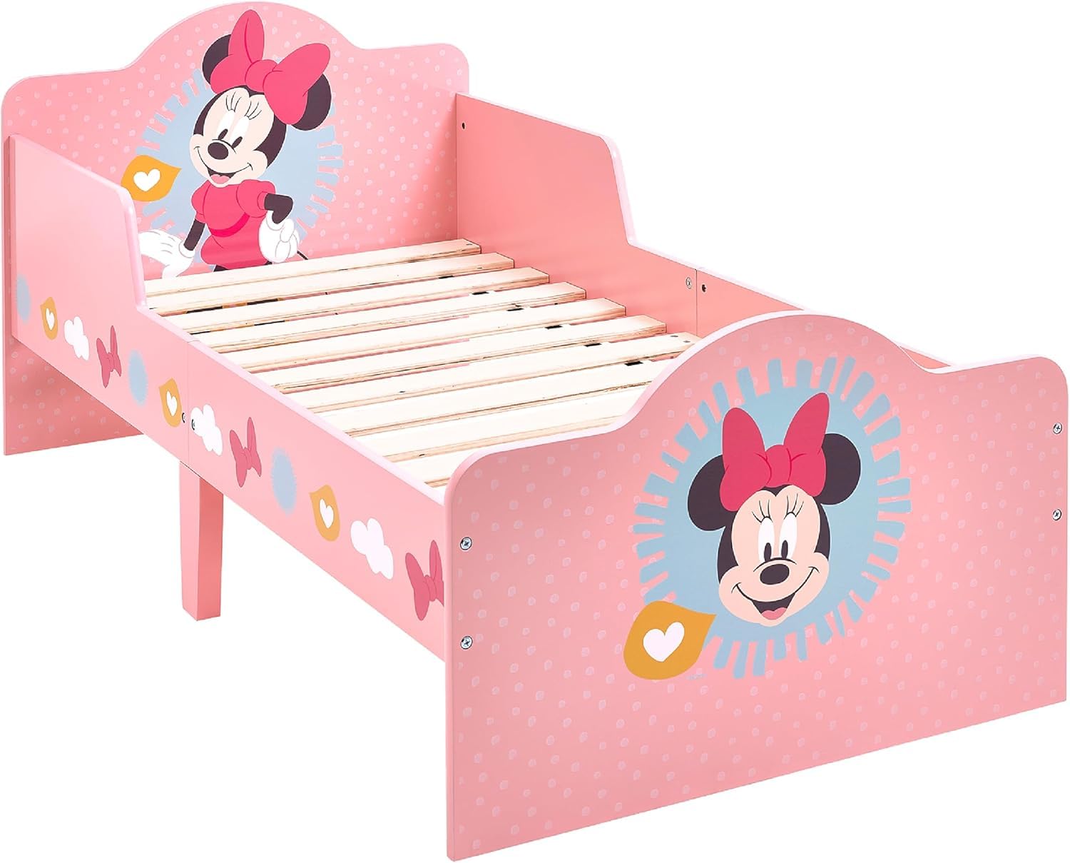 Disney Classic Minnie Maus Kleinkindbett, stabile Holzwerkstoff-Konstruktion, geschützte Seiten, Holzlatten, passend für 140 x 70 cm große Matratze (Matratze nicht im Lieferumfang enthalten)
