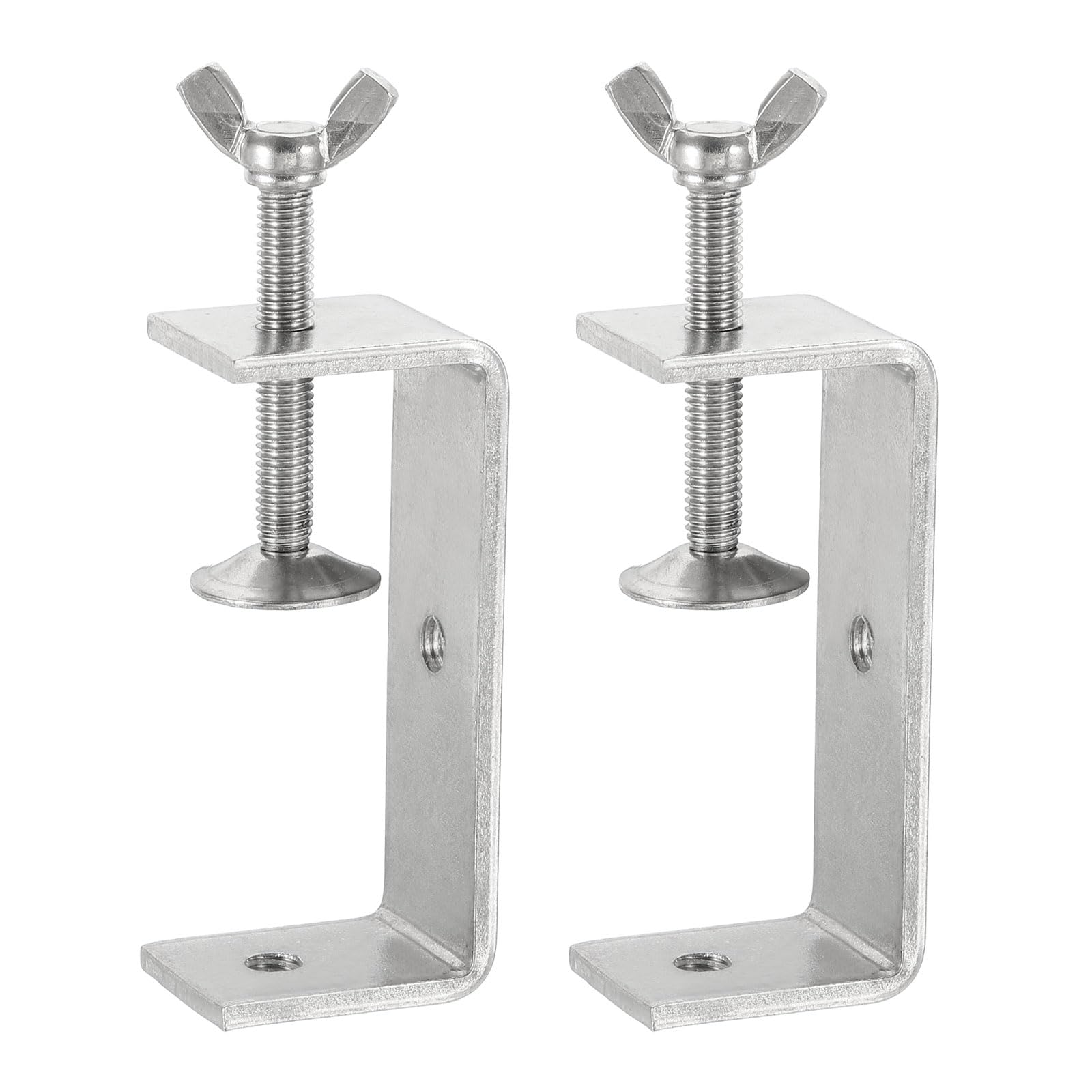 sourcing map 2 Pcs 304 Stainless Steel C Clamps 85mm Square Mini Tiger Clamp Adjustable Heavy Duty Metal U Clip with Butterfly Screws for Woodworking Welding Mounting, Silver