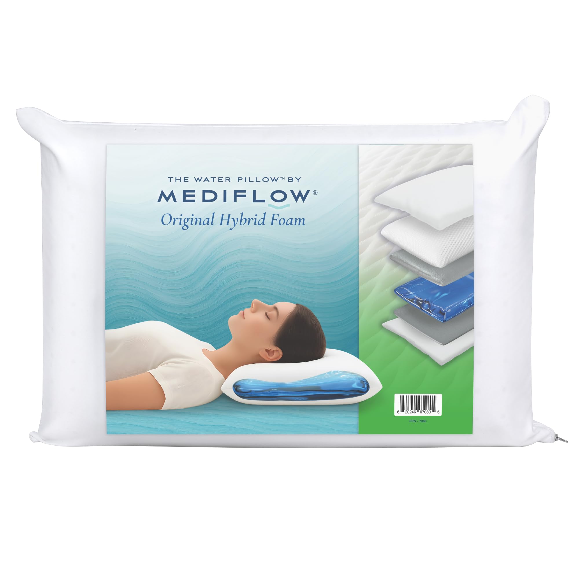 Mediflow White Water Pillow – Hybrid Memory Foam, Orthopedic, Adjustable For Neck Pain Relief (Single)