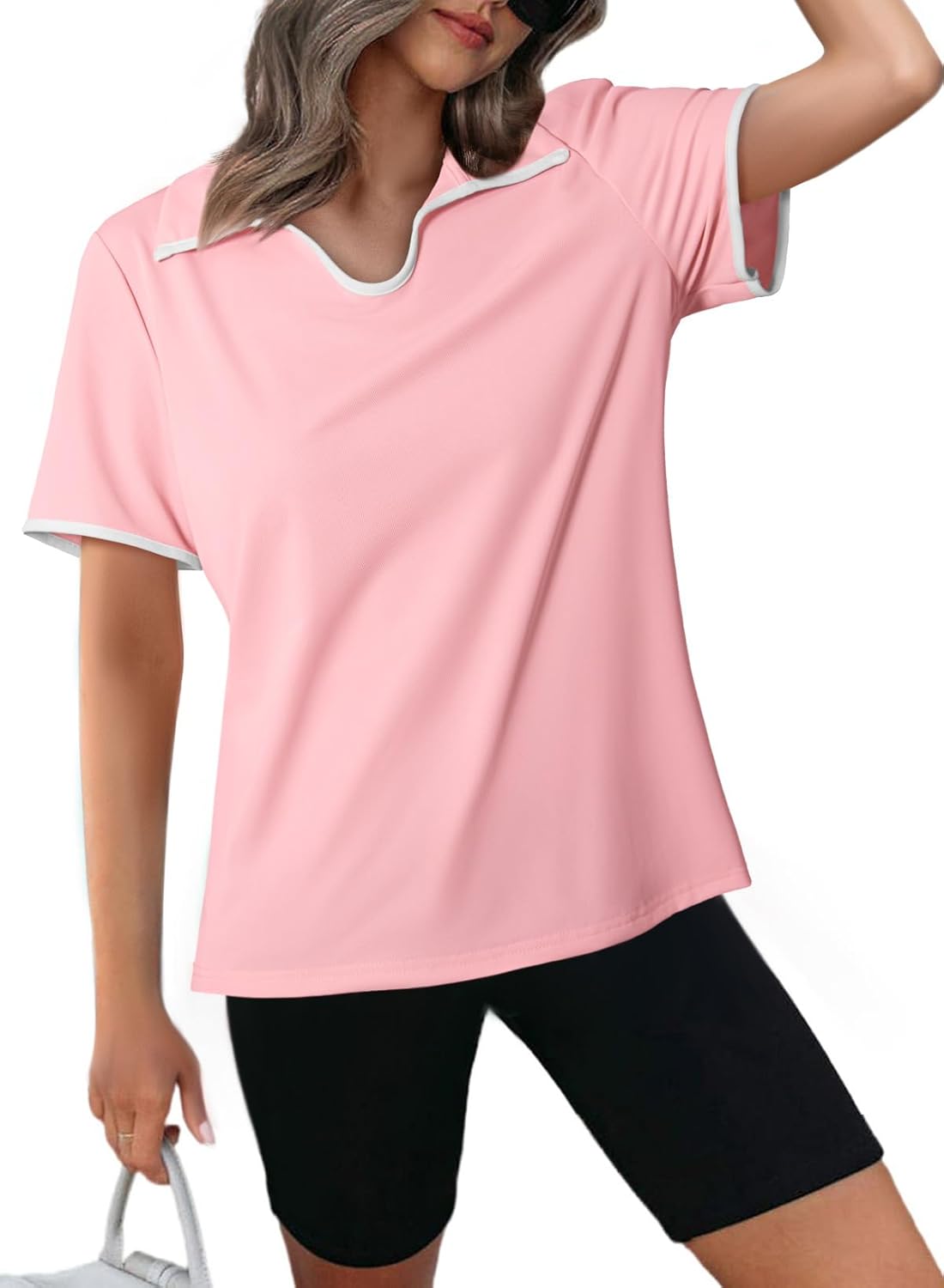 Dokotoo Women's Quick Dry Golf Polo Shirts Short Sleeve Tshirts Collared V Neck Tennis Shirt Workout Tops
