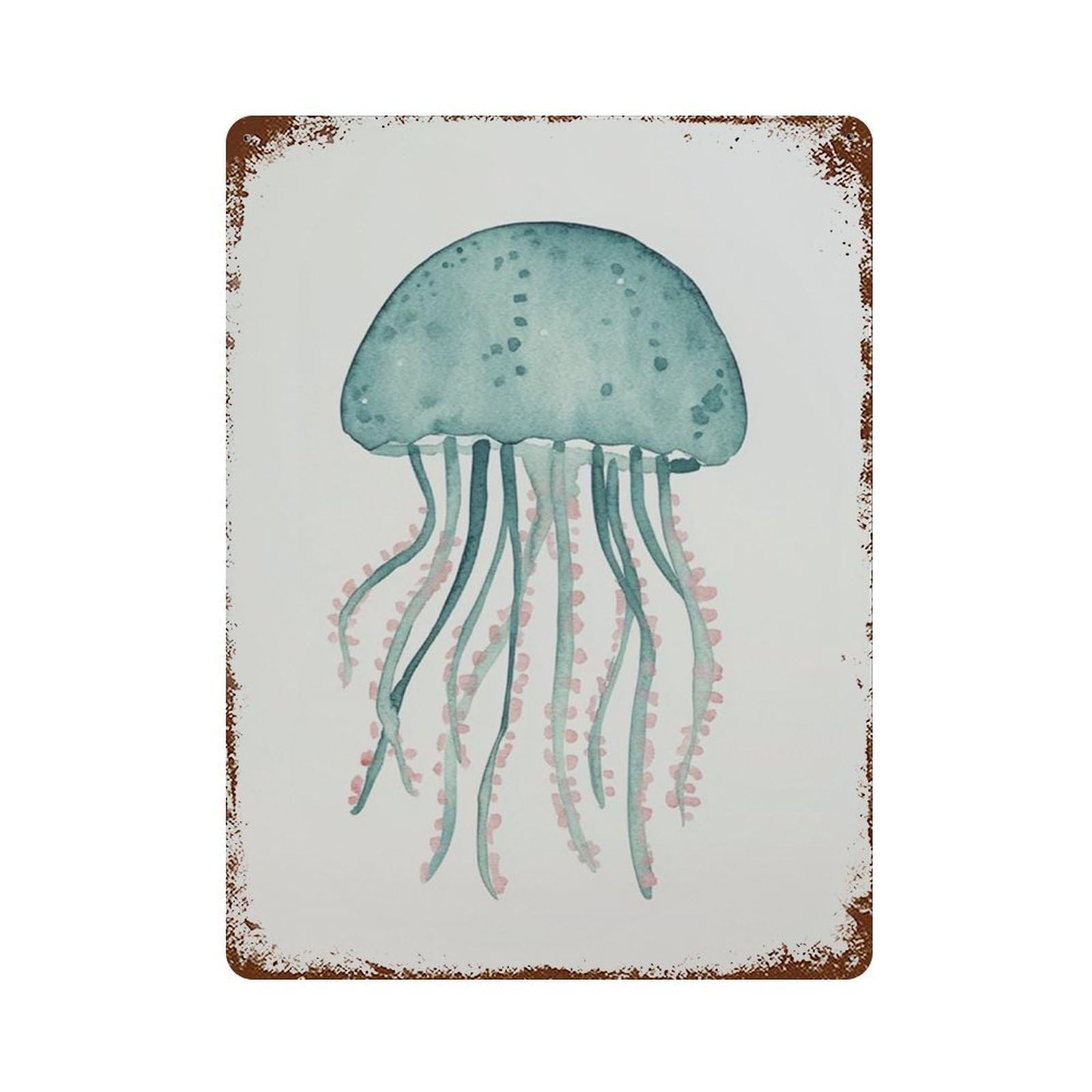 xiaoxiaoshen Pink Jellyfish Coastal Ocean With Minimal Beach House Wall Decor Art Metal Tin Poster Modern Home Decor Art Home Bar Shop Decorations Vintage Sign 40x30cm