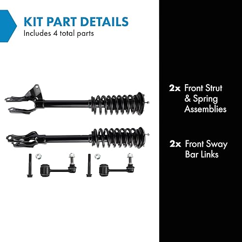Miniatura 390 de TRQ Kit de suspensión delantera, conjunto de amortiguadores y resortes, barra estabilizadora, enlace estabilizador compatible con Chevrolet