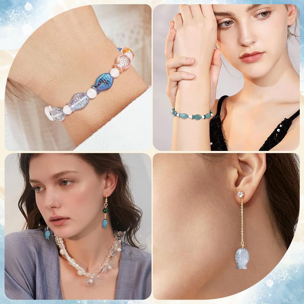 SUNNYCLUE 1 Box 90Pcs Fish Beads Fish Glass Beads Bulk Electroplated Frosted Blue Fish Animal Bead Summer Sea Ocean Animals Double Sided Loose Spacer Beads for Jewelry Making Beading Kits Adults - Image 5