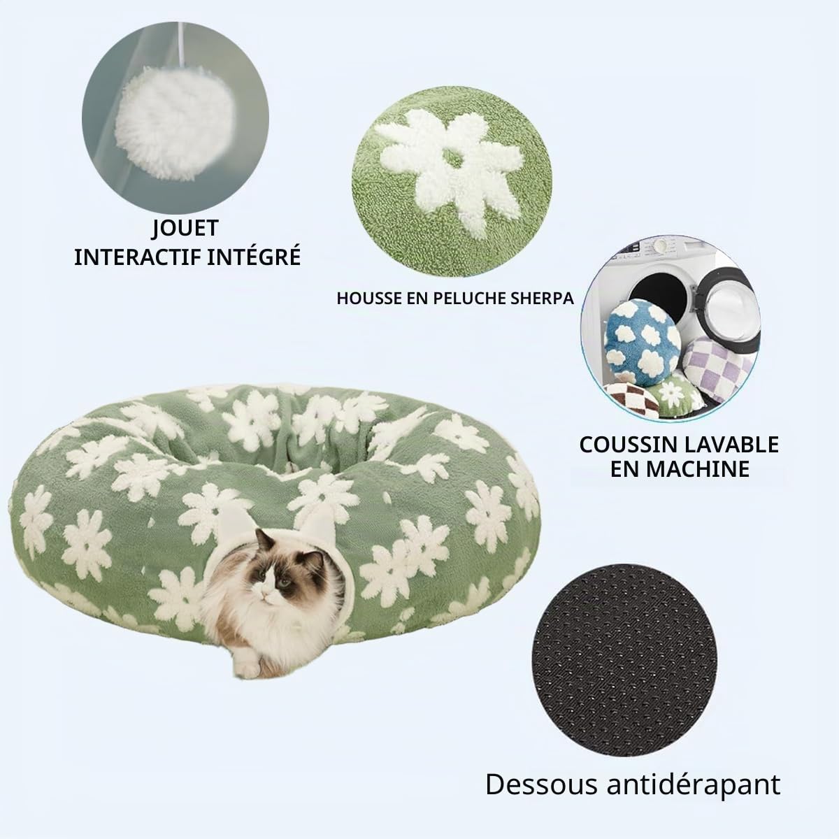 ERNAN Tunnel Pliable pour Chat - Tunnel de Jeu et Tunnel d'éveil pour Chatons, Chiots, Lapins, Petits Chiens (Green)