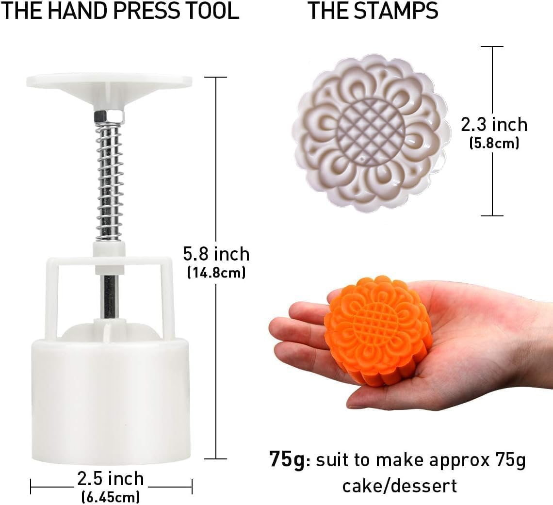 HOMETIC Fondant Decorative Moon Cake Cookie Pressers Mold 6-Pcs Punch Set Hand Make Baking Accessories Fondant Punch Thickness Mold Moon Cake Cutter Pastry (1-Pcs)