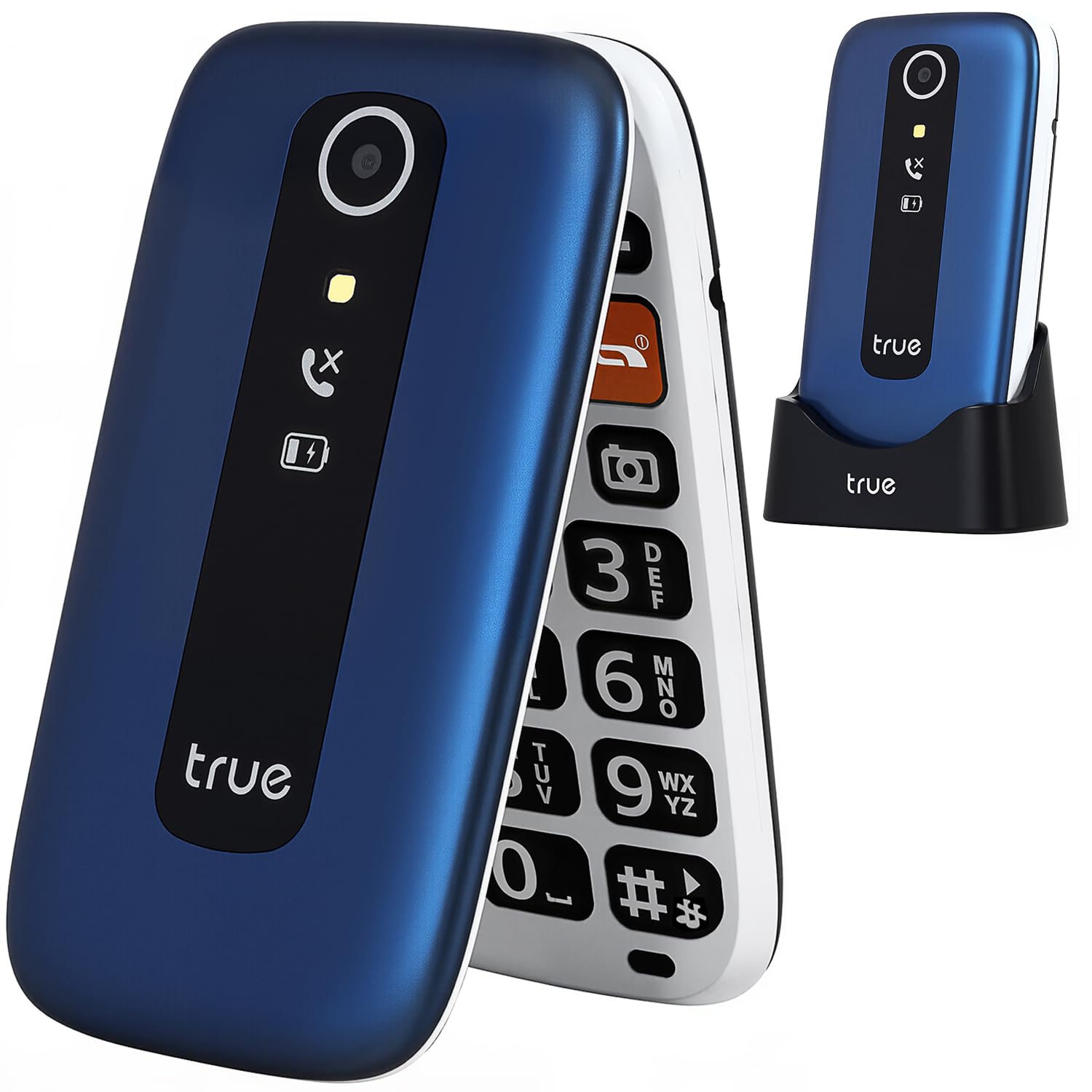 TRUE S70 Seniorenhandy Klapphandy ohne Vertrag, 2G Handy mit großem 2,8 Zoll Farbdisplay, Sturz-Notruf, SOS Notruftaste, extra laut, großen Tasten, Schnellwahl, Schrittzähler, Ladestation, Blau
