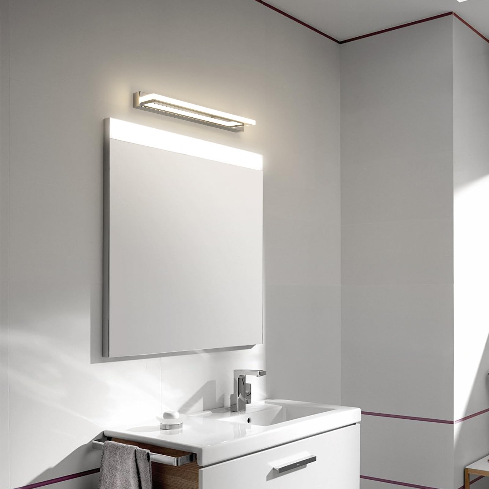 Toolight Lámpara LED de Espejo 9W 800LM, 42cm Lámpara de Baño Blanco Neutro 4500K, Lámpara LED de Pared Moderno Apliques Espejo de Baño LED, Plata, 220V
